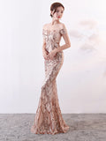 New Off-The-Shoulder Elegant Mermaid Prom Sequin Formal Party Dress Vestido Sexy Long Gown