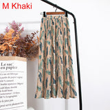 High Waist Floral Print Mid Calf Long Pleated Women Summer Vintage Elegant Chiffon Midi Skirt