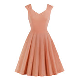 Women Summer Solid Color Sleeveless V Neck Robe Pin Up Swing Retro Party Vintage Dress