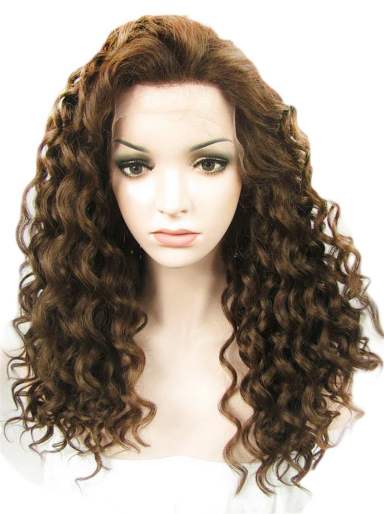 Medium Brown Deep Curly Synthetic Lace Front Wigs - Imstylewigs