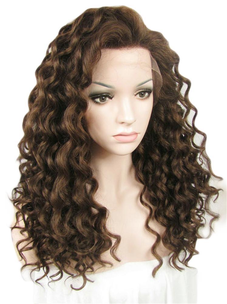 Medium Brown Deep Curly Glueless Lace Front Wigs - Imstylewigs