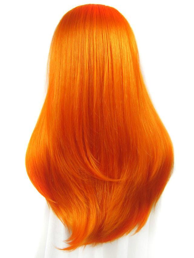 Long Fire Orange Straight Glueless Synthetic Lace Front Wigs - Imstylewigs
