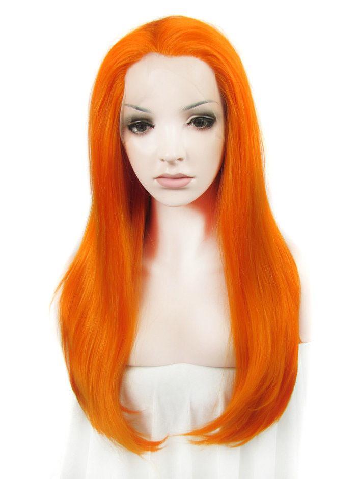 Long Fire Orange Straight Synthetic Lace Front Wigs - Imstylewigs