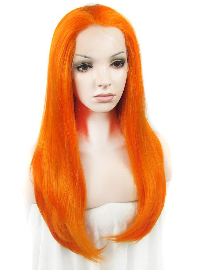 Long Fire Orange Straight Glueless Lace Front Wigs - Imstylewigs
