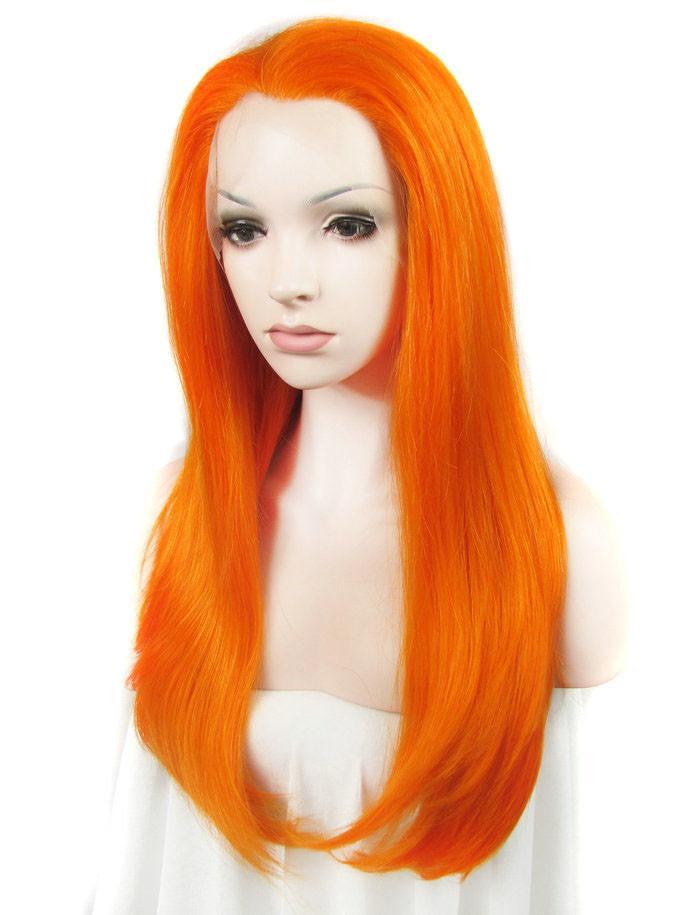 Long Orange Glueless Synthetic Lace Front Wigs - Imstylewigs