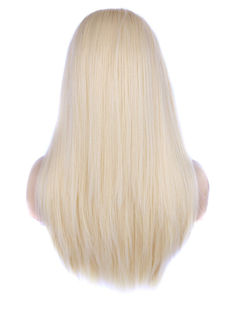 Long Blonde Silk Layered Straight Glueless Synthetic Lace Front Wigs - Imstylewigs