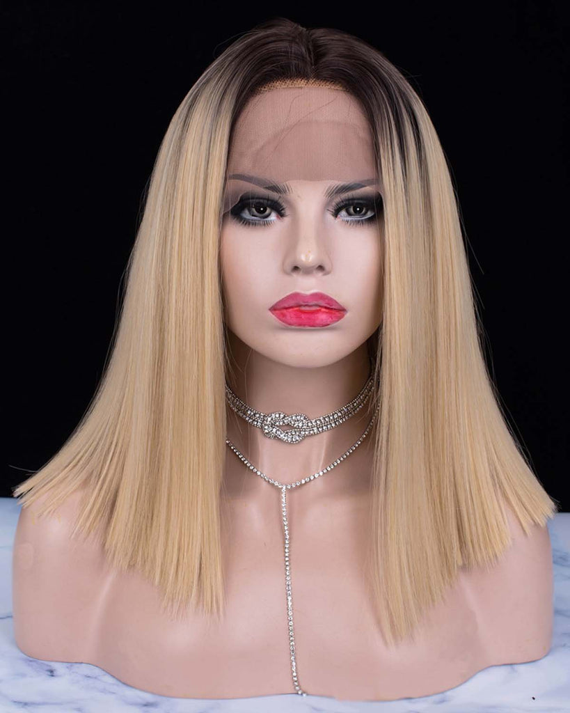 Dark Rooted Blonde Parting Synthetic Lace Front Wigs - Imstylewigs