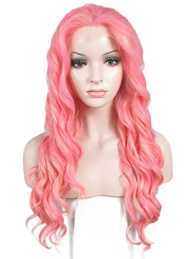 Rose Pink Long Wavy Glueless Lace Front Wigs - Imstylewigs