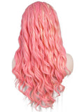 Rose Pink Long Wavy Synthetic Lace Front Wigs - Imstylewigs