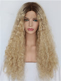Long Kinky Curly Brown To Light Gold Ombre Synthetic Lace Front Wig