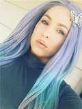 Lavender Green Mixed Long Wave Synthetic Lace Front Wig - FashionLoveHunter