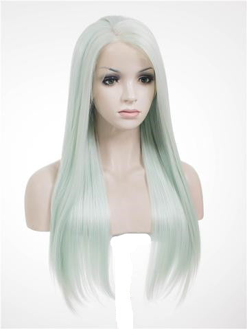 Light Mint Green Straight Long Synthetic Lace Front Wig - FashionLoveHunter