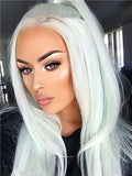 Light Mint Green Straight Long Synthetic Lace Front Wig - FashionLoveHunter