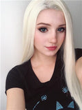 Long #613 Platinum Blonde Straight Synthetic Lace Front Wig - FashionLoveHunter