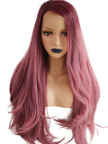 Long Ancient Pink Ombre Straight Synthetic Lace Front Wig - FashionLoveHunter