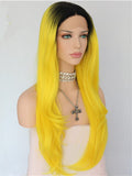 Long Anime Yellow Cosplay Ombre Wave Synthetic Lace Front Wig