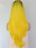Long Anime Yellow Cosplay Ombre Wave Synthetic Lace Front Wig