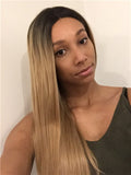 Long Ash Golden Blonde Ombre Synthetic Lace Front Wig - FashionLoveHunter