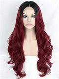 Long Auburn Diva Wine Red Ombre Wave Synthetic Lace Front Wig - FashionLoveHunter