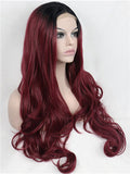 Long Auburn Diva Wine Red Ombre Wave Synthetic Lace Front Wig - FashionLoveHunter