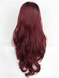 Long Auburn Diva Wine Red Ombre Wave Synthetic Lace Front Wig - FashionLoveHunter