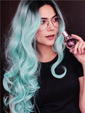 Long Big Wave Light Mint Green Synthetic Lace Front Wig - FashionLoveHunter