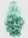 Long Big Wave Light Mint Green Synthetic Lace Front Wig - FashionLoveHunter