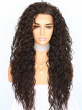 Long Black/Brown Kinky Curly African American Synthetic Lace Front Wig