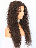 Long Black/Brown Kinky Curly African American Synthetic Lace Front Wig