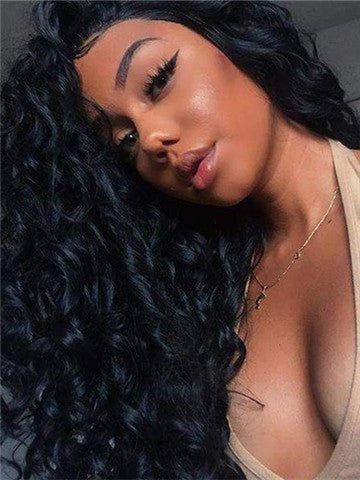 Long Black Finger Wave Hairstyle Synthetic Lace Front Wig - FashionLoveHunter