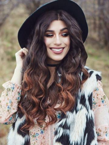 Long Black Ombre Brown Wavy Synthetic Lace Front Wig - FashionLoveHunter