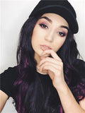 Long Black Purple Ombre Straight Synthetic Lace Front Wig - FashionLoveHunter