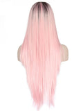 Long Adore Warm Pink Ombre Straight Synthetic Lace Front Wig - FashionLoveHunter