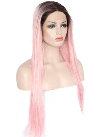 Long Adore Warm Pink Ombre Straight Synthetic Lace Front Wig - FashionLoveHunter