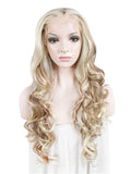 Long Blonde Highlight Brown Mixed Synthetic Lace Front Wig