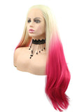 Long Blonde To Bright Red Ombre Synthetic Lace Front Wig