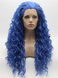Long Lovely Midnight Blue Curly Synthetic Lace Front Wig - FashionLoveHunter