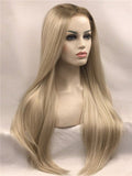 Long Brown To Light Gold Ombre Straight Long Synthetic Lace Front Wig - FashionLoveHunter