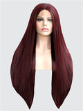 Long Burgundy Reddish Brown Straight Synthetic Lace Front Wig - FashionLoveHunter