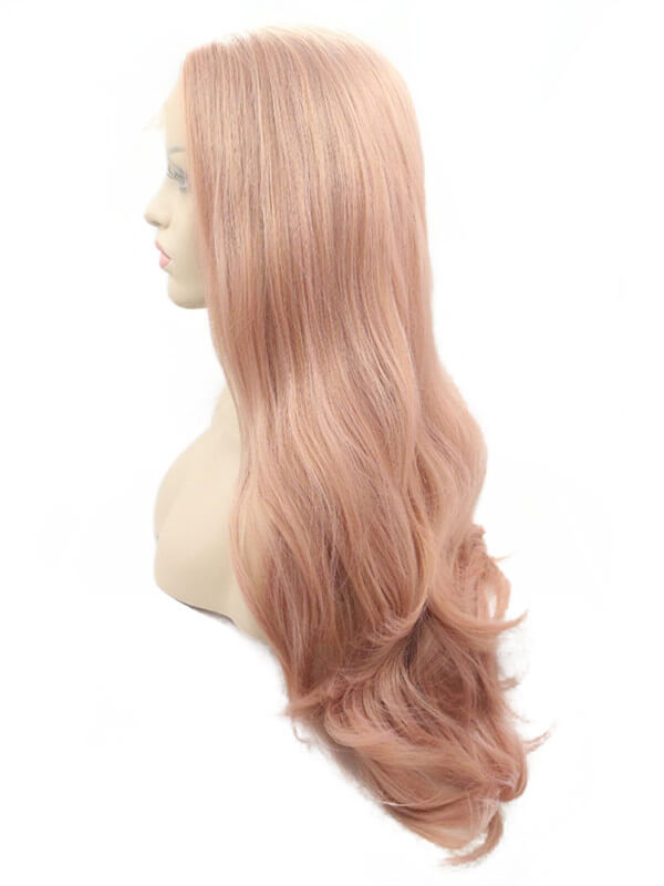 Long Campsis Grandiflora Peach Pink Synthetic Lace Front Wig