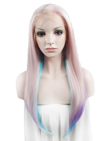Long Candyfloss Pink Lavender Synthetic Lace Front Wig - FashionLoveHunter
