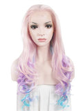 Long Candyfloss Pink Lavender Synthetic Lace Front Wig - FashionLoveHunter