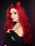 Long Canna Dark Red Fire Brick Curly Synthetic Lace Front Wig
