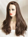 Long Chocolate Brown Kisses Mocha Straight Synthetic Lace Front Wig - FashionLoveHunter