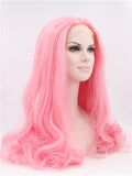 Long Cotton Rose Hibiscus Pink Wavy Synthetic Lace Front Wig - FashionLoveHunter