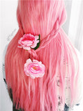 Long Cotton Rose Hibiscus Pink Wavy Synthetic Lace Front Wig - FashionLoveHunter