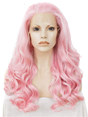 Long Dahlia Pink Wave Synthetic Lace Front Wig - FashionLoveHunter