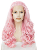 Long Dahlia Pink Wave Synthetic Lace Front Wig