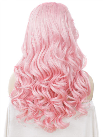 Long Dahlia Pink Wave Synthetic Lace Front Wig - FashionLoveHunter