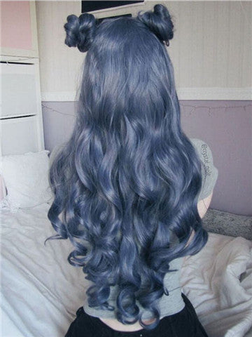Long Dark Blue Wave Synthetic Lace Front Wig - FashionLoveHunter